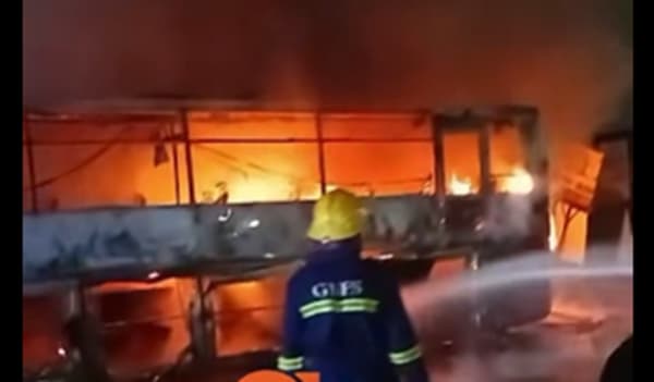 Watch as fire reduces VIP bus to ashes on Kumasi-Sunyani road