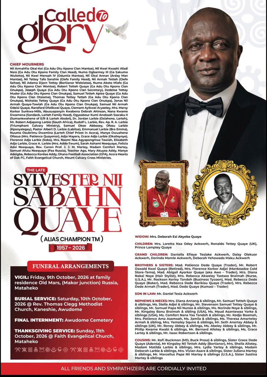 Former Black Stars Team Manager Nii Sabahn Quaye to Be Laid to Rest Saturday