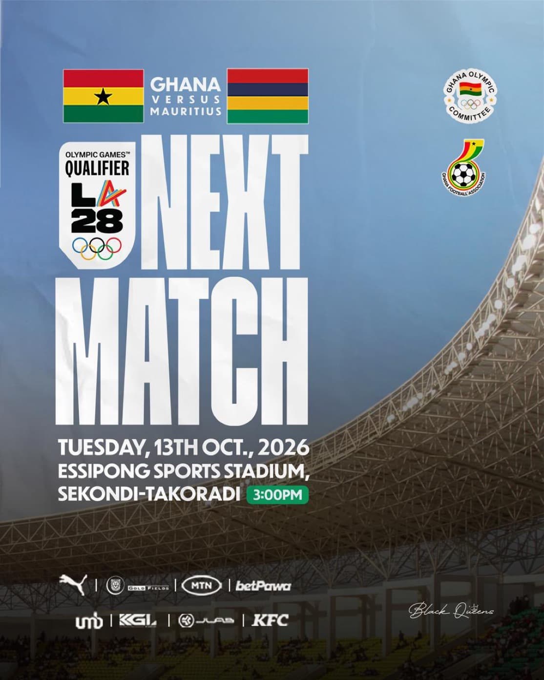 LOS ANGELES 2028 OLYMPIC GAMES:  Essipong Stadium receives conditional approval from FIFA for Black Queens match