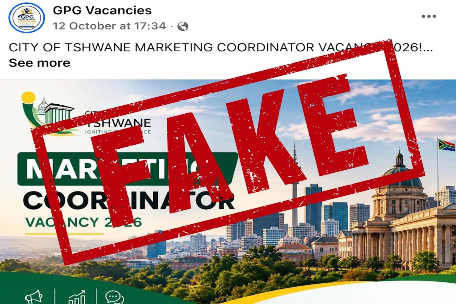 Tshwane warns job seekers about fake advert