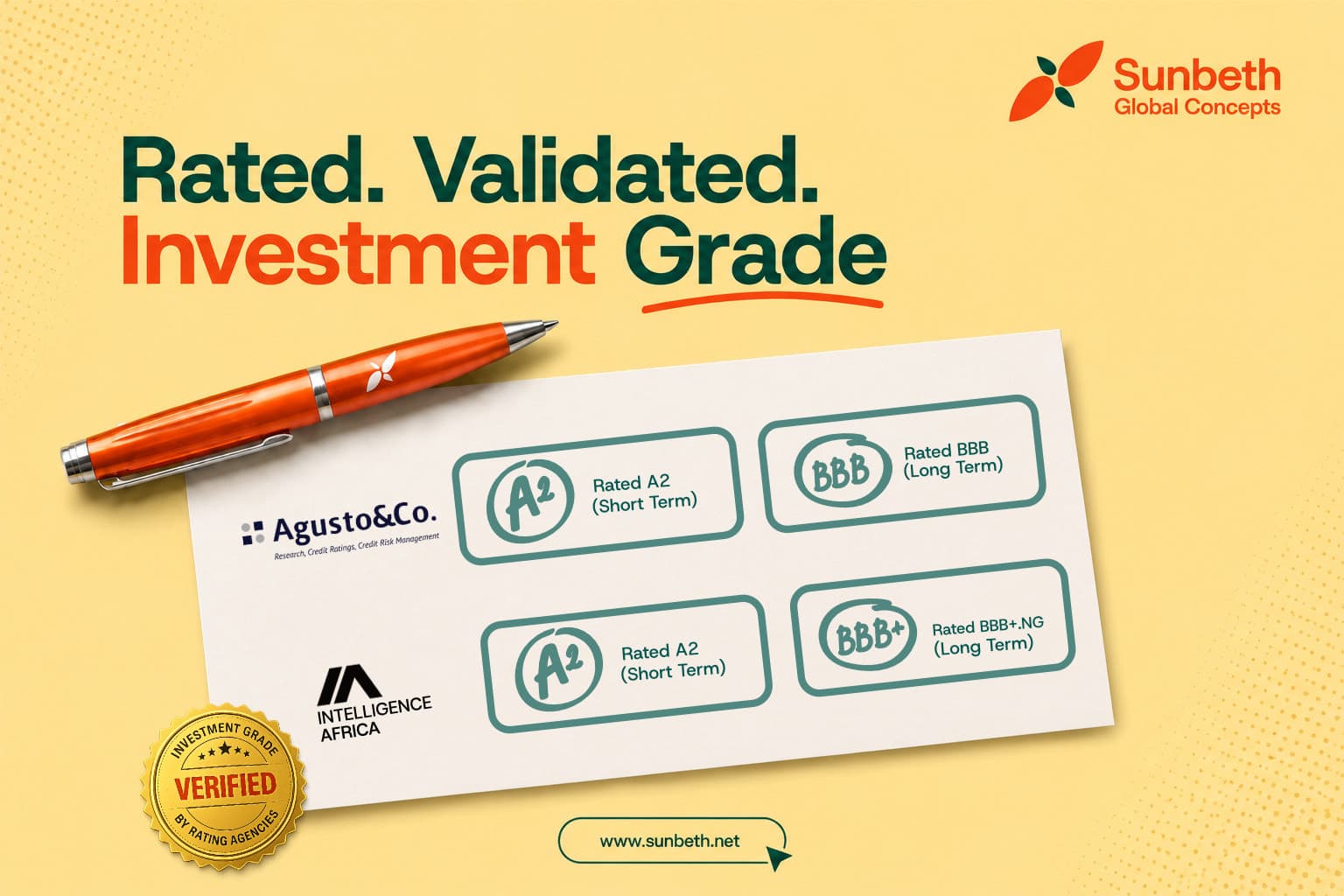 Sunbeth Global Concepts secures investment grade ratings from Agusto & Co. and Intelligence Africa
