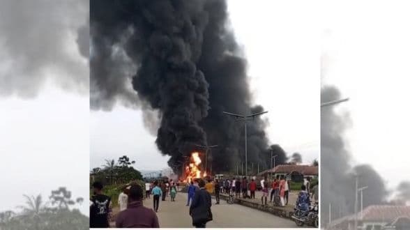 One dead, another injured as tanker inferno burns shops, vehicles in Cross River