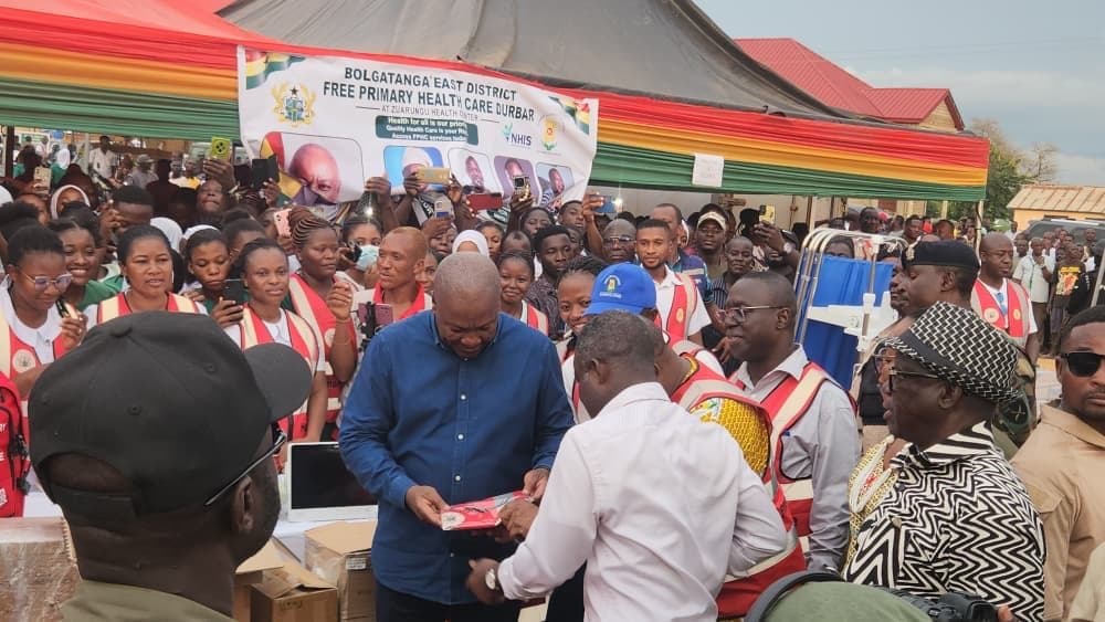 Mahama launches free primary healthcare in Bolgatanga East, presents equipment to Zuarungu Health Centre