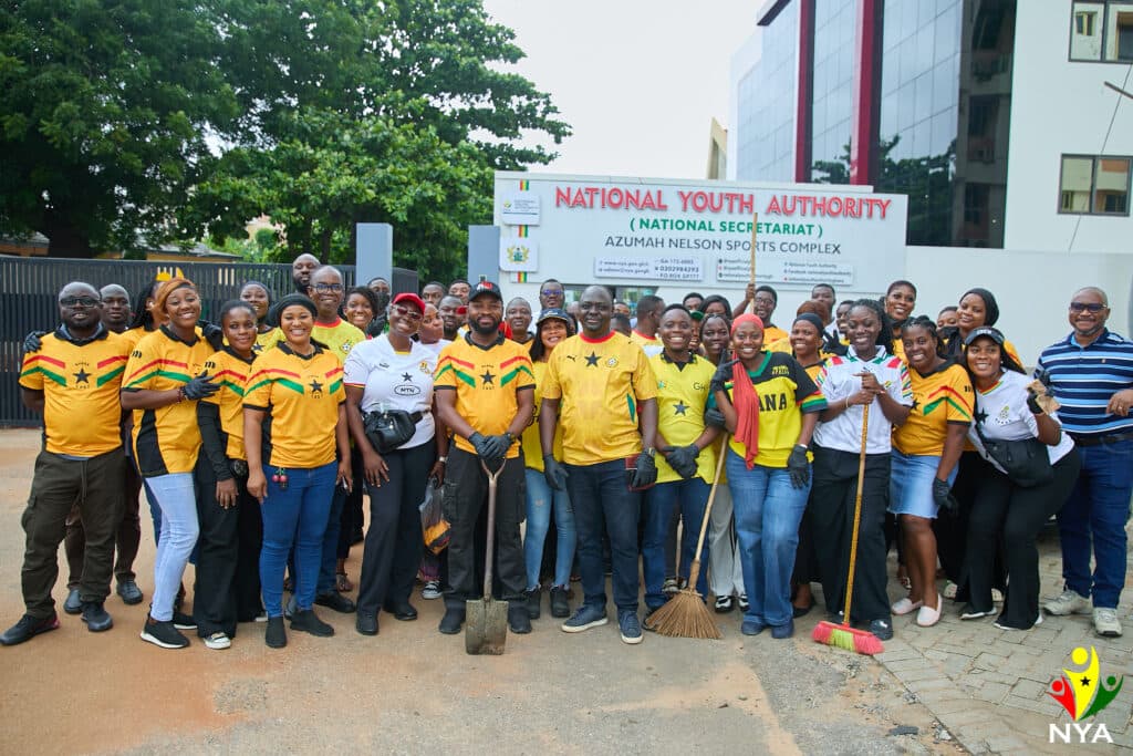 Osman Ayariga leads NYA staff in government-declared national clean-up exercise
