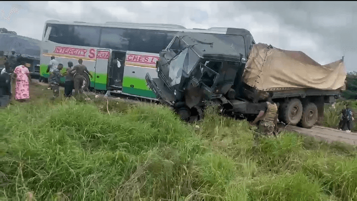 Military vehicle carrying troops to Bawku involved in crash with STC Bus in Ashanti