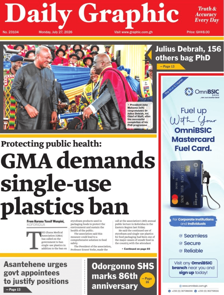 Today’s front pages: Monday, July 27, 2026