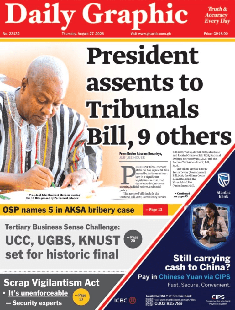 Today’s Front pages: Thursday, August 27, 2026
