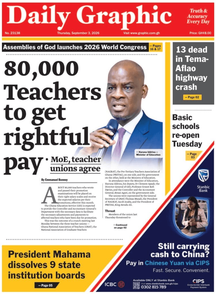 Today’s front pages: Thursday, September 3, 2026