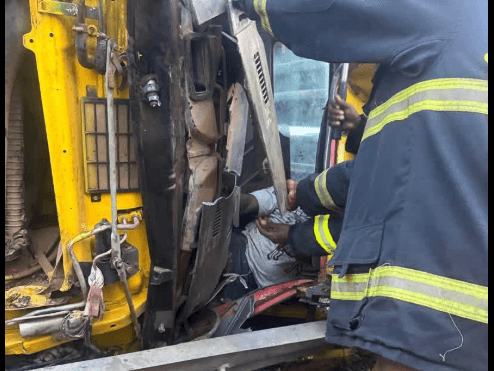 GNFS rescues 35-year-old driver trapped in overturned tipper truck in Upper East