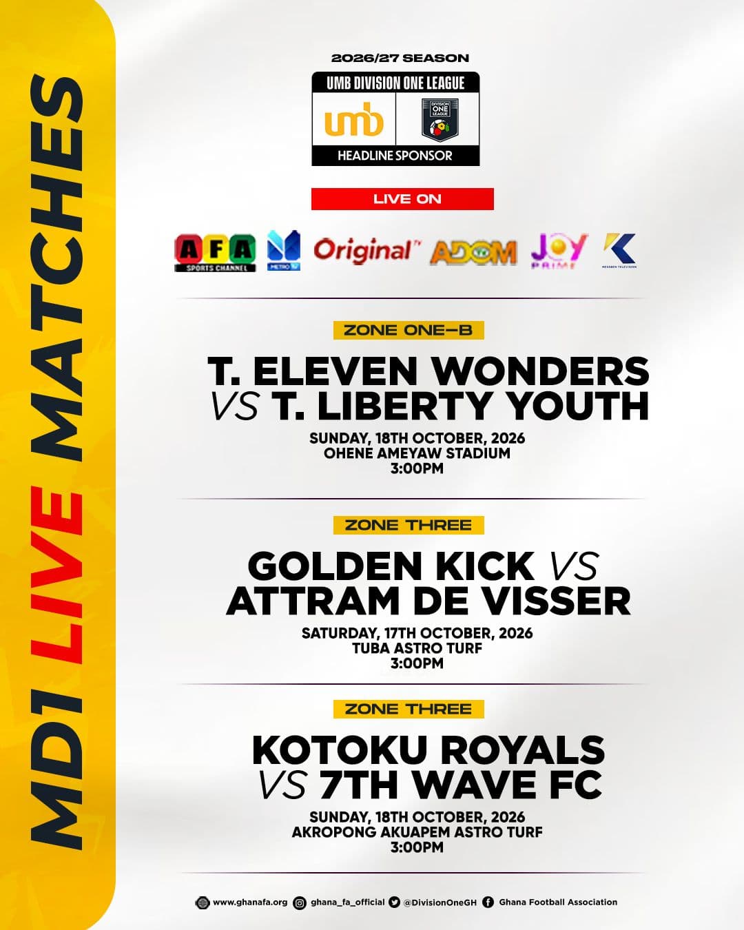 Techiman Derby Headlines UMB Division One League’s Live TV Schedule