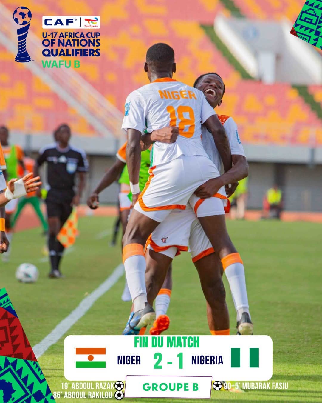 Niger U17 Team beat Nigeria 2-1 to reach WAFU-B U-17 semi-finals
