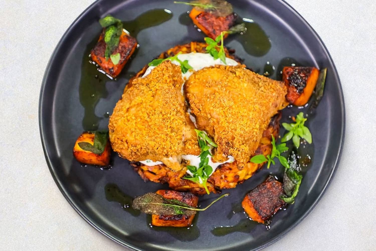 Recipe of the day: Crispy chicken on potato rosti with burnt butter sauce