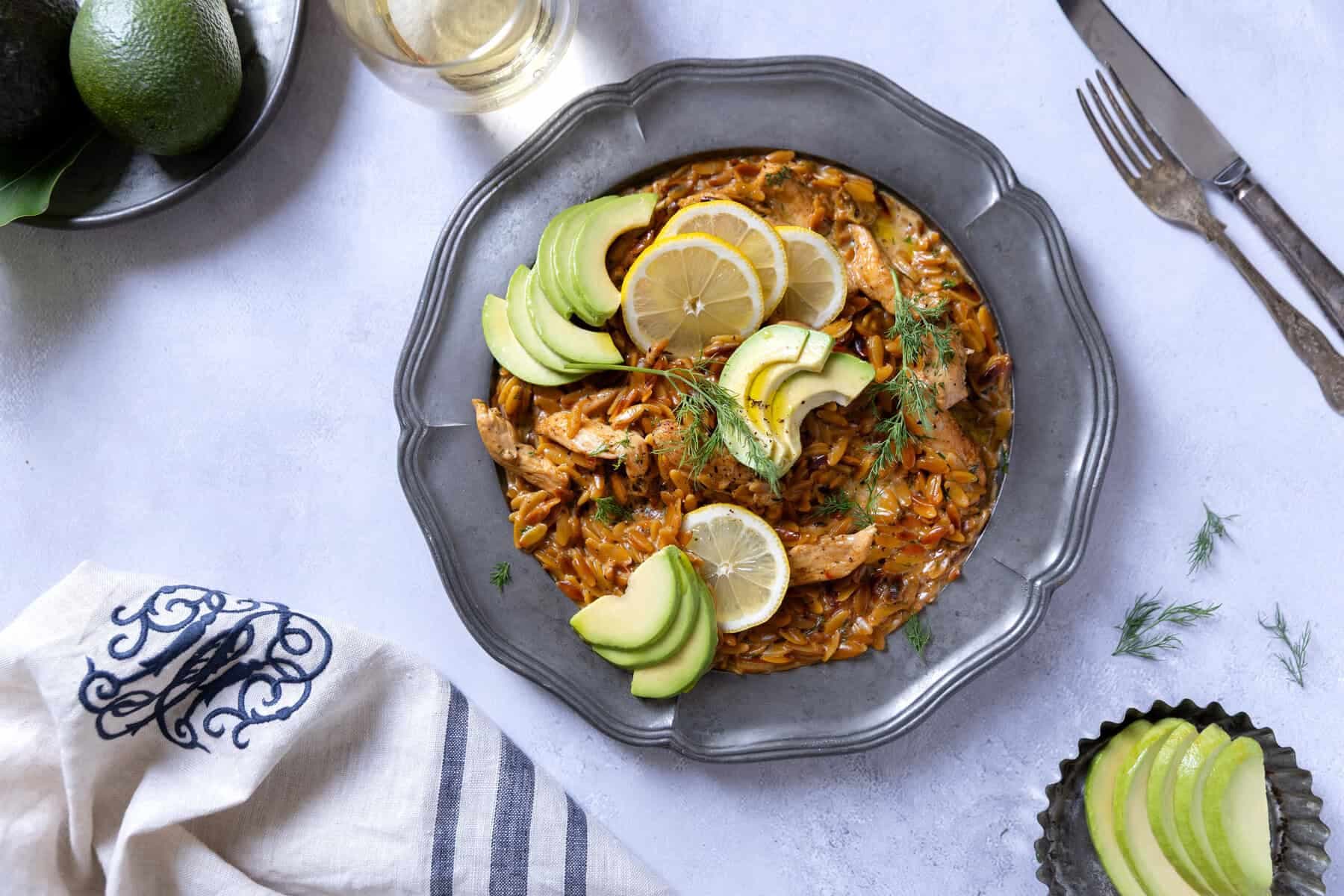 Recipe of the day: Creamy orzo with chicken, avo and lemon