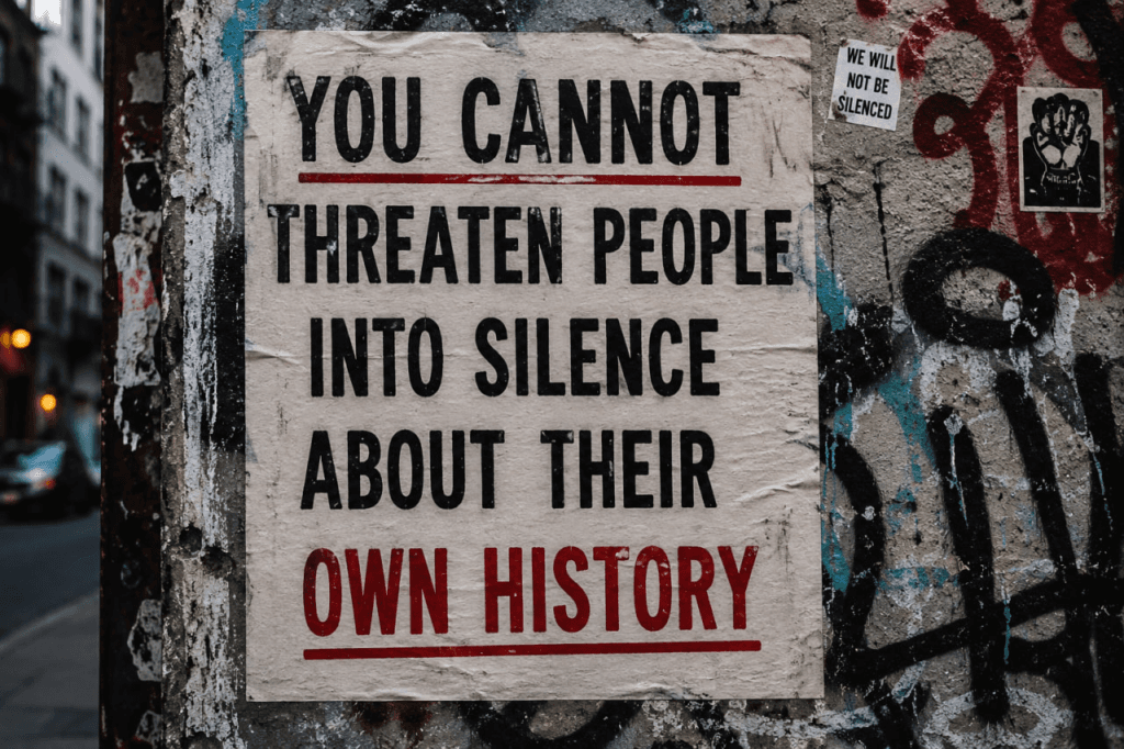 You cannot threaten people into silence about their own history