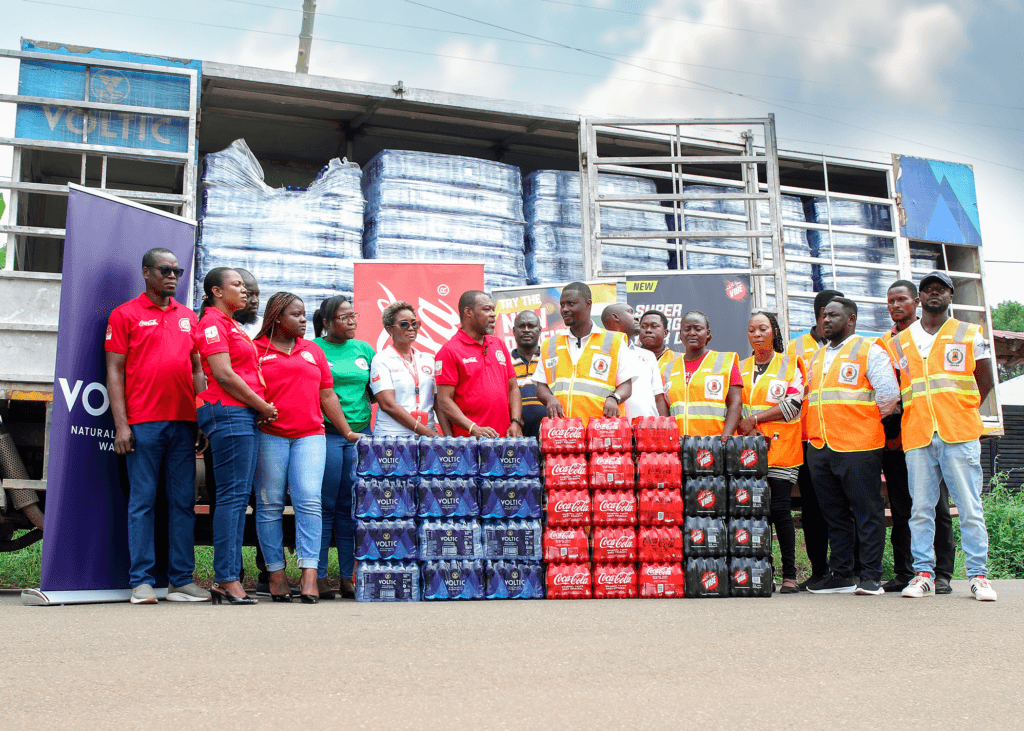 Coca-Cola Bottling Company donates relief items to support flood-affected families in Tema West Municipality