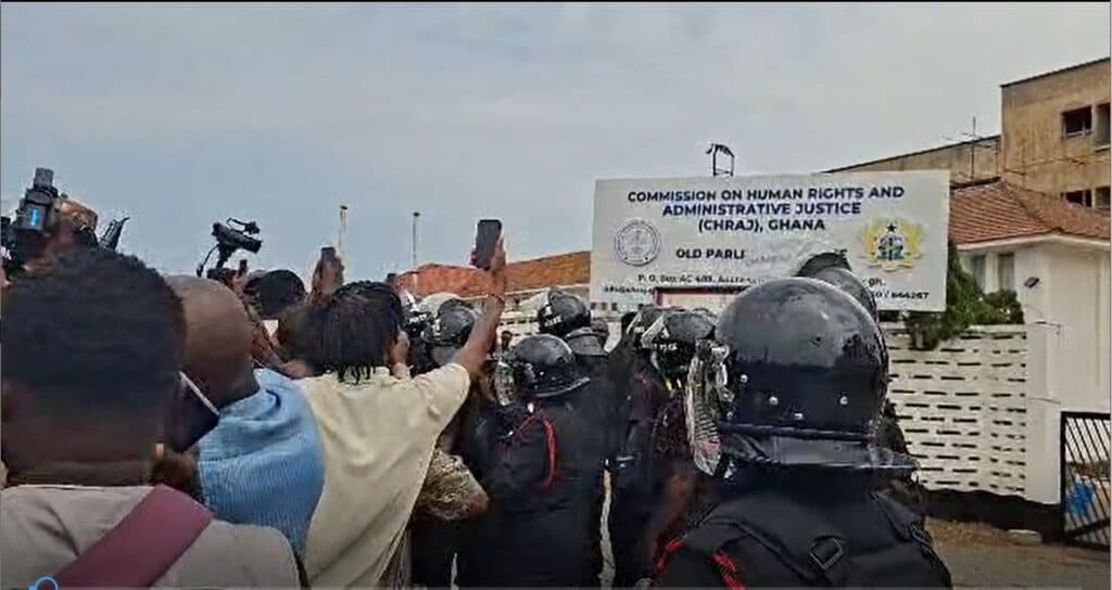 Security forces deployed to EOCO headquarters as supporters protest Dennis Miracles Aboagye’s arrest
