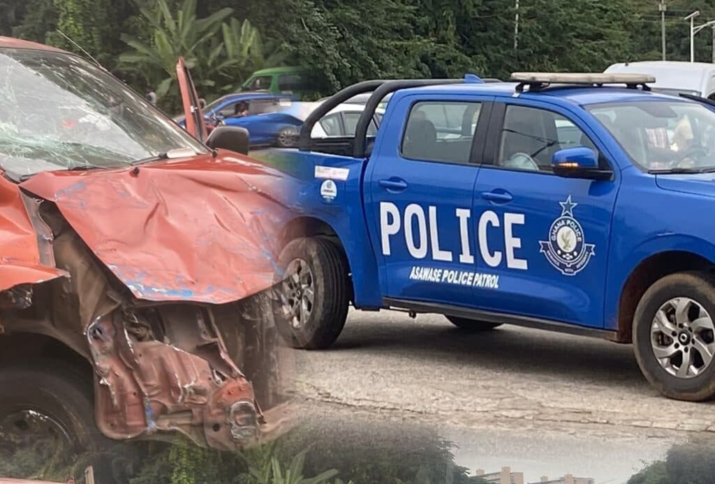 Police pickup carrying suspects crashes into trotro on KNUST campus, several injured
