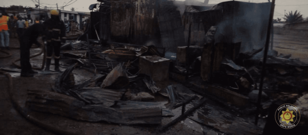 Fire destroys five commercial containers at Kotobabi Down near Antrack Filling Station