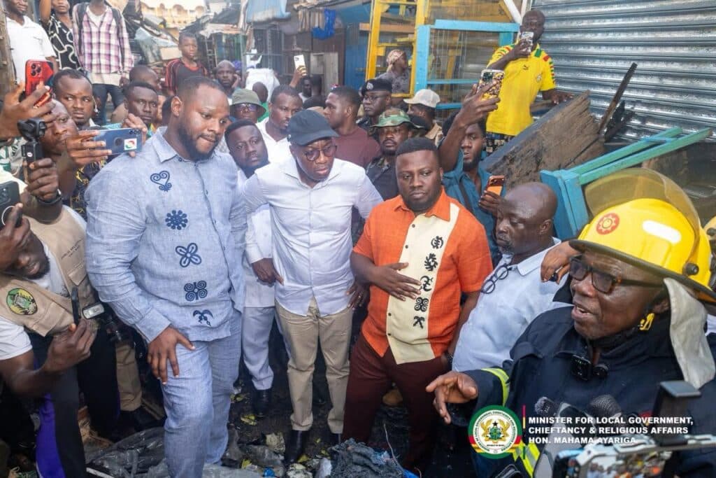 Mahama Ayariga visits Kumasi Central Market fire scene to assess damage