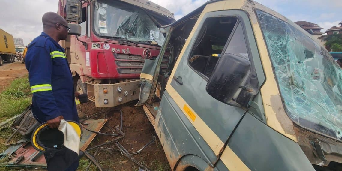 Six-year-old child dies at Police Hospital after school bus crash involving tipper truck at Airport Junction